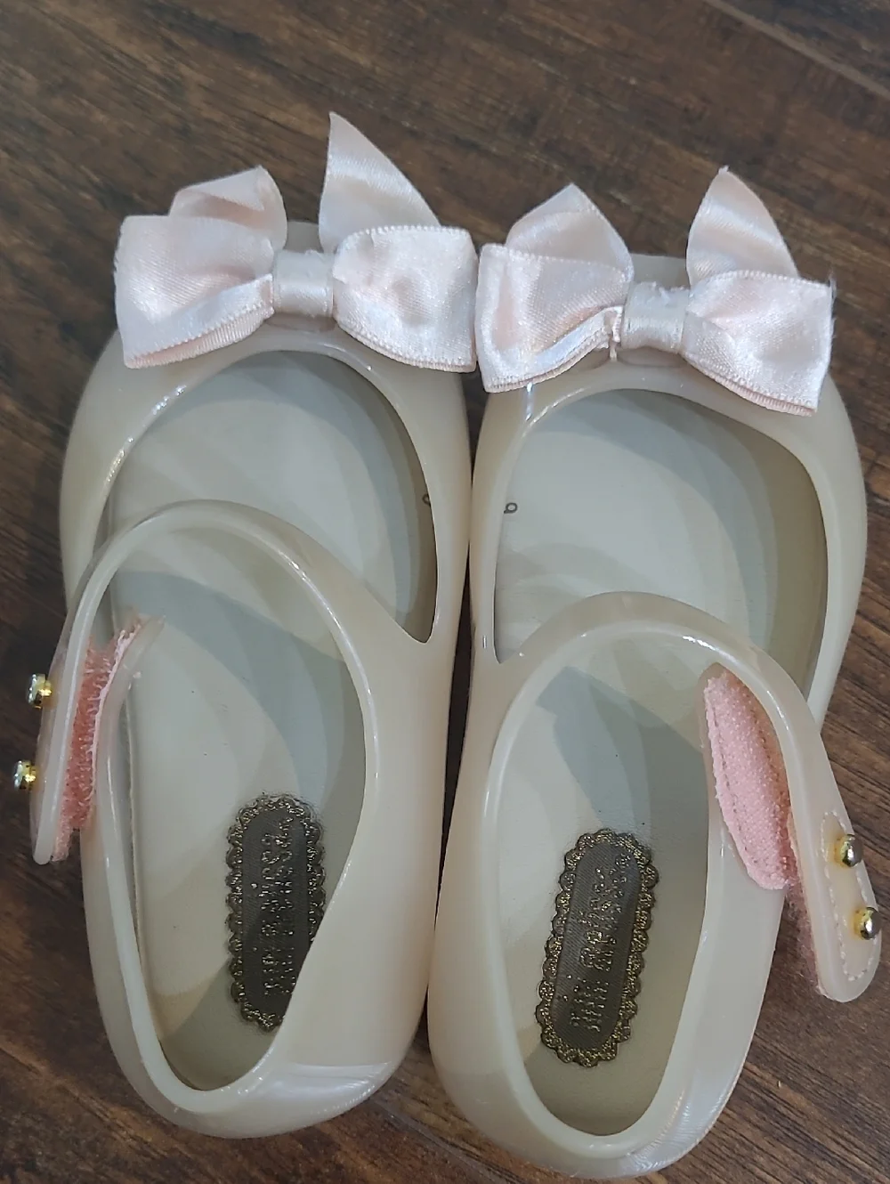 Mini Melissa Cream Jelly Mary Jane Shoes with Pink Bows 6c